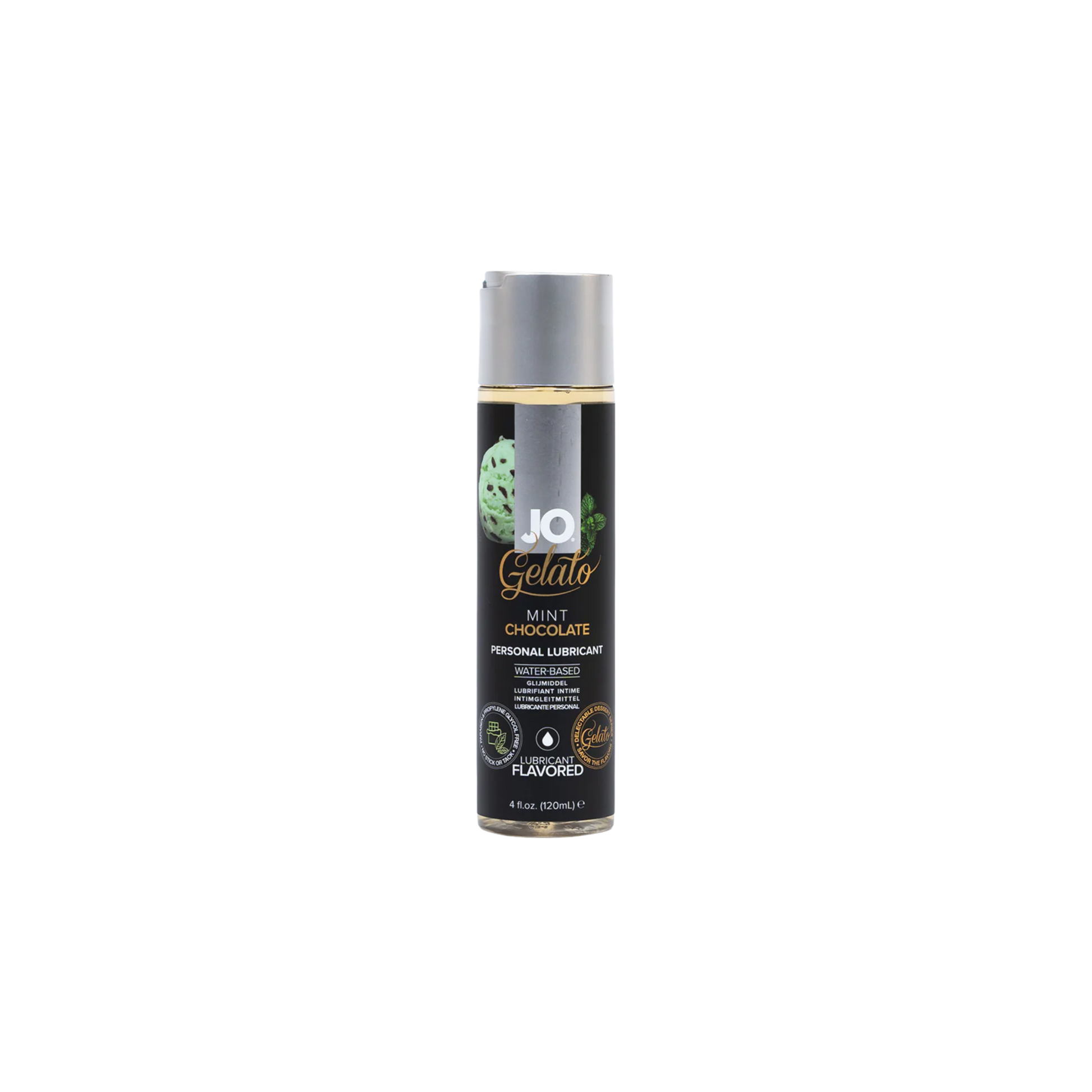 JO Gelato Mint Chocolate personal lubricant can on a white background